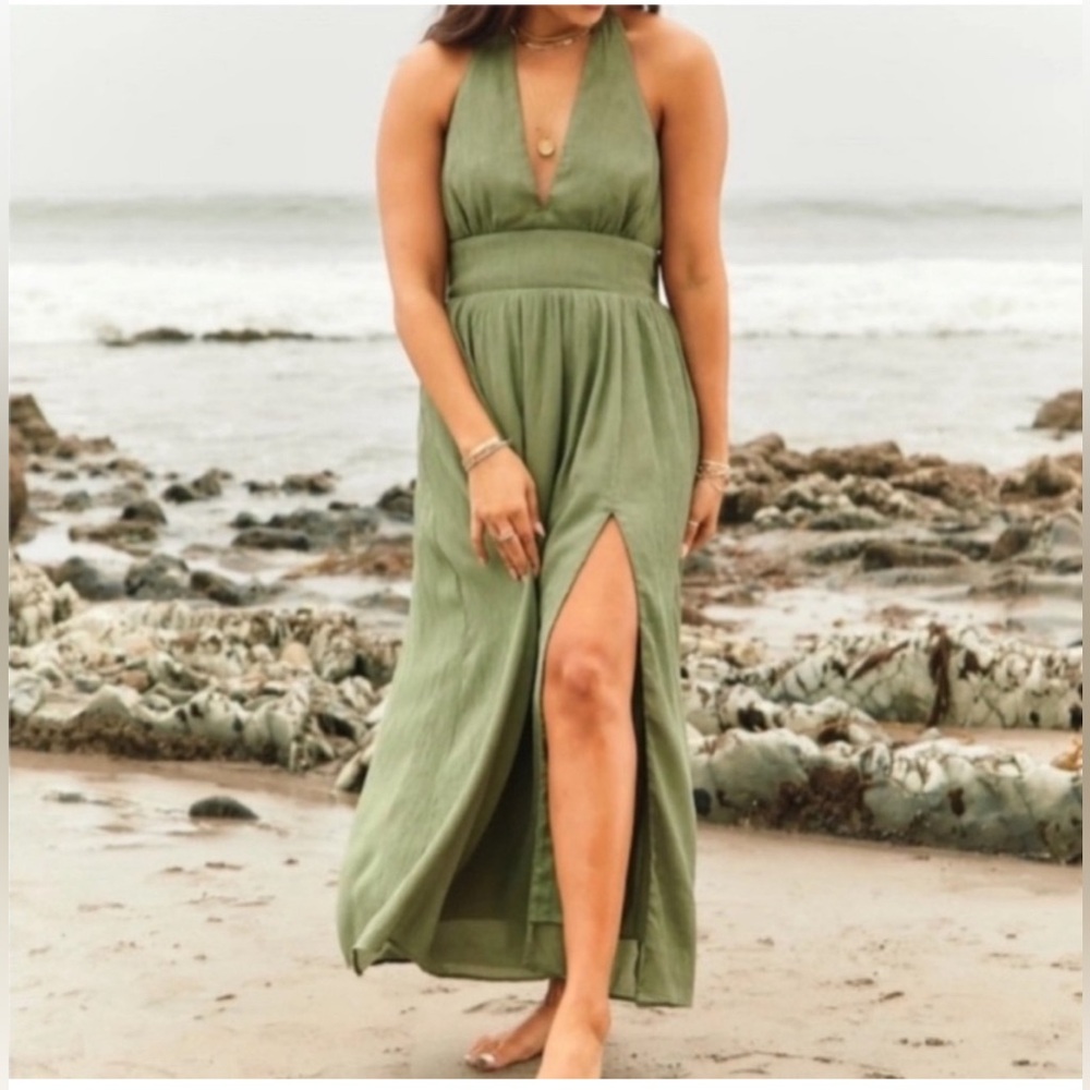 NWT Abercrombie & Fitch XXL Green Halter Maxi Dress